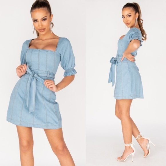 Lunch Date Light Wash Belted Denim Jean Dress - Picture 11 of 11